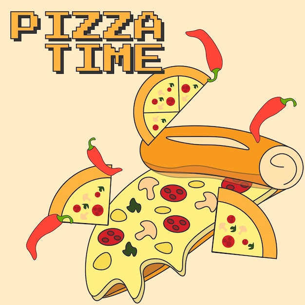 banner de vector de diseño de tiempo de pizza