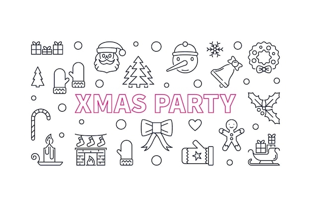 Banner de vector de fiesta de Navidad o ilustración hecha con carteles de Navidad