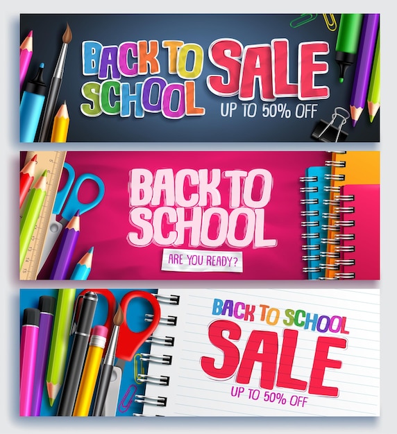 Banner de vector de fondo de promoción de descuento de venta de regreso a la escuela con texto de venta