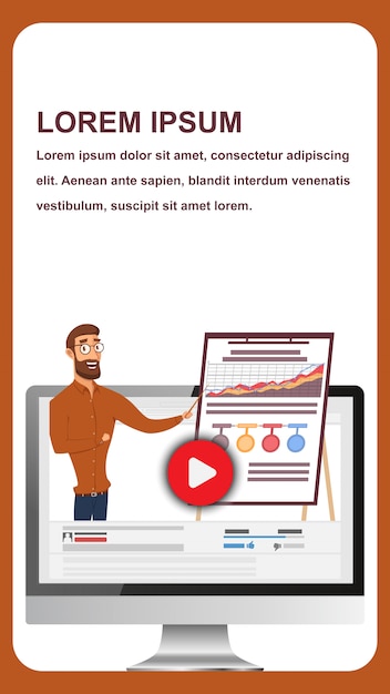 Banner vector man conduct business webinar en línea