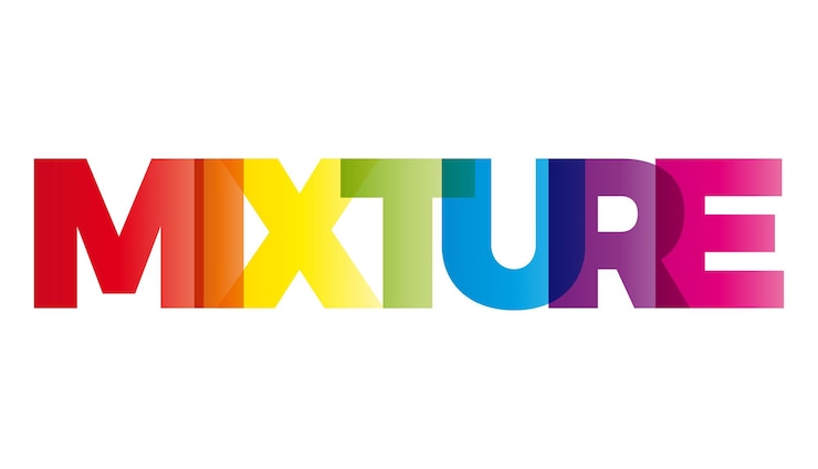 El banner de Vector de mezcla de palabras con el arco iris de colores de texto