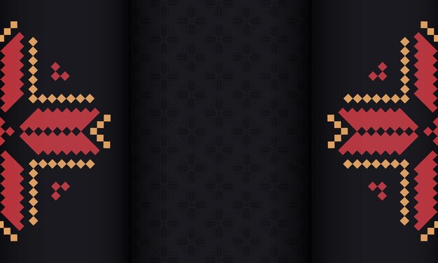 Banner de vector negro con adornos eslovenos y lugar para su logotipo y texto. Plantilla para diseño de impresión de postal con adornos de lujo.