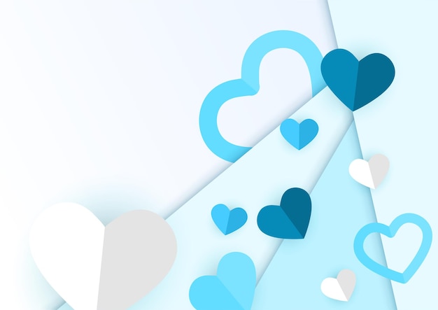 Banner de vector de venta de día de San Valentín. Texto de descuento de venta para la promoción de compras del día de San Valentín con elementos de corazones en fondo azul. ilustración vectorial
