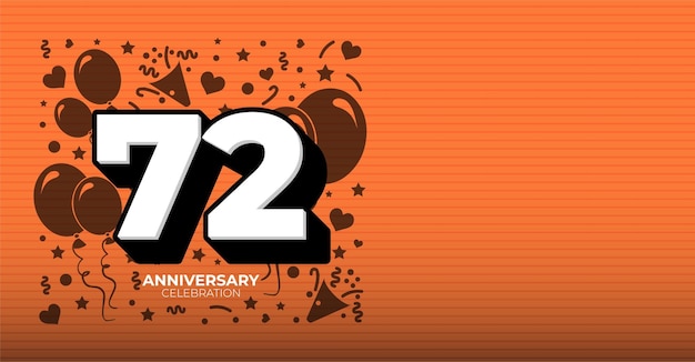 Banner vectorial de 72 años en blanco y negro o cumpleaños con espacio de copia naranja personalizable