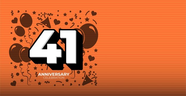 Banner vectorial de aniversario o cumpleaños de 41 años en blanco y negro con espacio de copia naranja personalizable