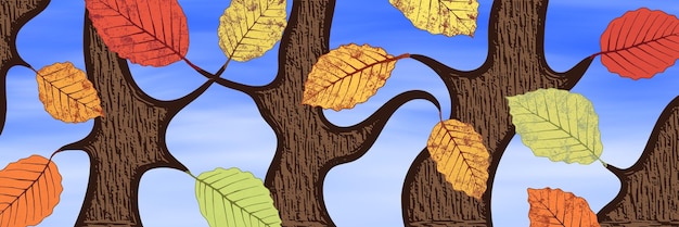 Banner vectorial en un árbol temático de otoño