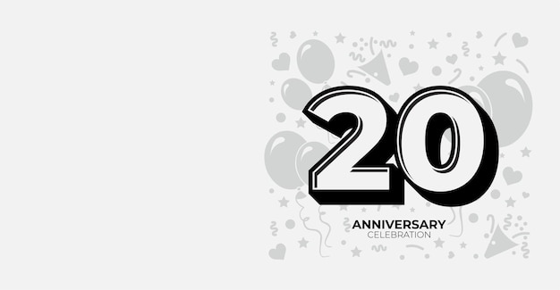 Banner vectorial blanco de 20 años o cumpleaños con espacio de copia personalizable