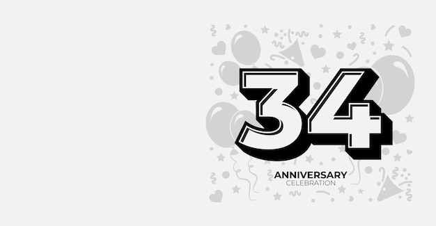 Banner vectorial blanco de 34 años o cumpleaños con espacio de copia personalizable