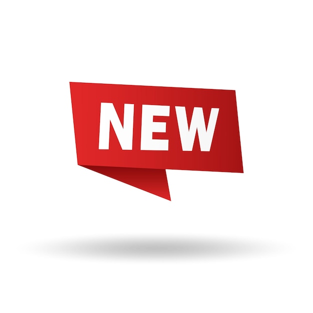 Banner vectorial de cinta roja con la palabra NEW en letras blancas en negrita Etiqueta promocional moderna para el marketing