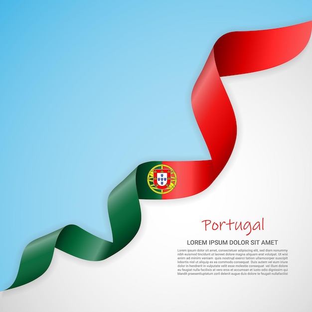 Banner vectorial en colores blanco y azul y cinta ondeante con bandera de Portugal para folletos, logotipos