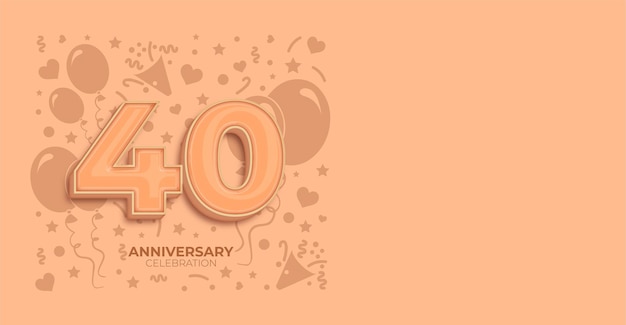 Banner vectorial de efecto de color Peach Fuzz para felices aniversarios de 40 años o celebraciones de cumpleaños