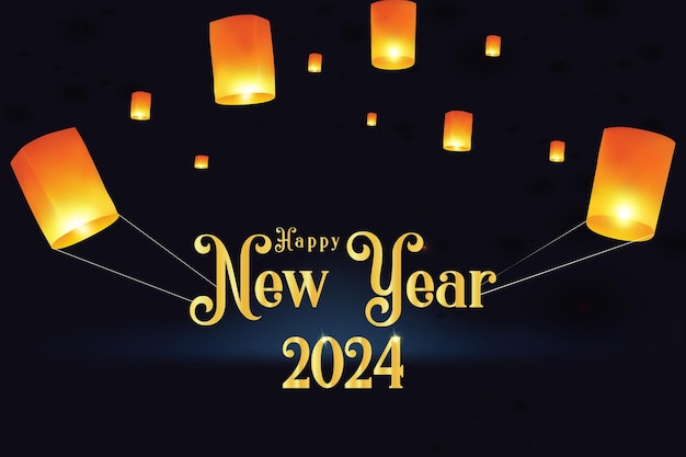 Banner vectorial feliz año nuevo 2024 en estilo moderno