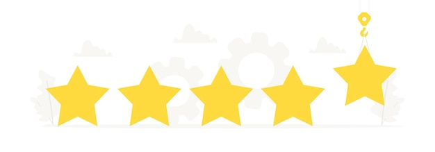 Banner vectorial con grandes estrellas para el concepto de diseño Sistema de evaluación de retroalimentación de calificación revisión positiva trabajo de calidad Ilustración para presentaciones en fondo blanco