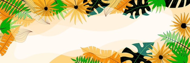 Banner vectorial de hojas tropicales florales