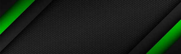 Banner vectorial de línea verde abstracto Capas superpuestas sobre fondo negro con espacio libre para su diseño Cabecera moderna