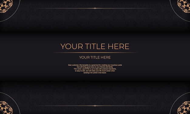 Banner vectorial negro con adornos abstractos y lugar debajo del texto plantilla para tarjeta de invitación de diseño de impresión con adorno vintage