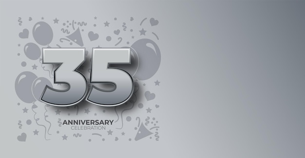 Banner vectorial personalizable de plata para el aniversario de 35 años o el cumpleaños con espacio para copiar