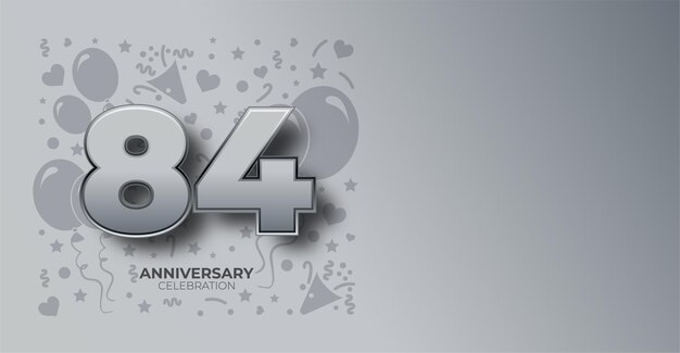 Banner vectorial plateado personalizable para el 84o aniversario o cumpleaños con espacio para copiar