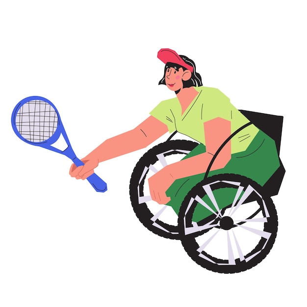 Banner vectorial de tenis en silla de ruedas con atleta con discapacidad en competencia de tenis