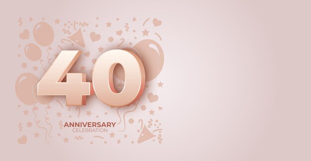 Banner vectorial de tono mantequilla festivo para celebrar el aniversario o el cumpleaños de 40 años