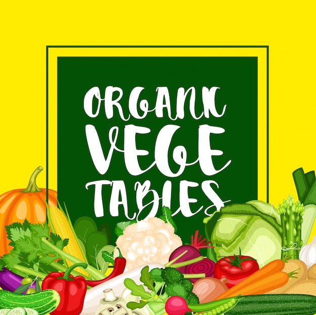 Banner de vegetales orgánicos con fondo de vegetales de diseño plano