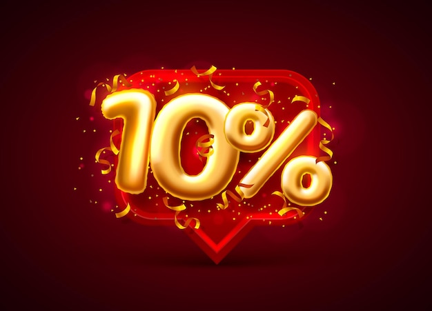 Banner de venta 10% de descuento en número de globos en rojo