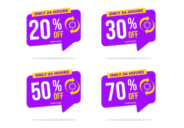 Banner de venta de 24 horas con ilustración de vector de descuento de 20 70 50 30 por ciento