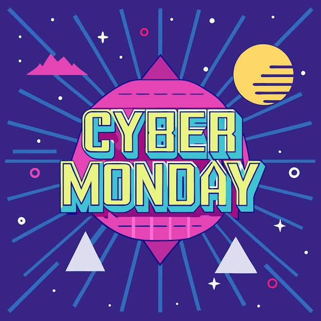 Banner de venta 3D de Cyber Monday colorido con formas geométricas