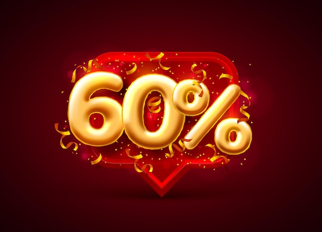 Banner de venta 60% de descuento en número de globos en rojo