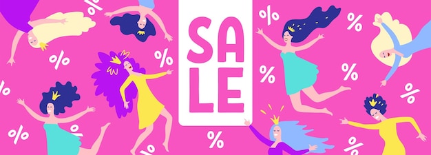 Banner en venta con chicas sobre fondo rosa