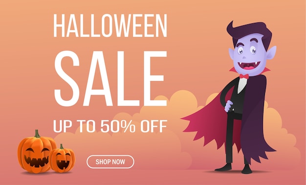 Vector banner de venta de compras en línea de halloween