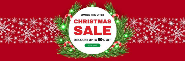 Banner de venta de descuento de feliz Navidad