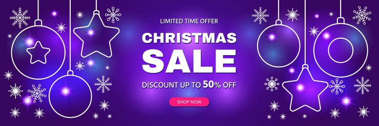 Banner de venta de descuento de feliz Navidad
