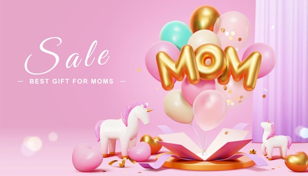 Banner de venta del día de la madre rosa 3d