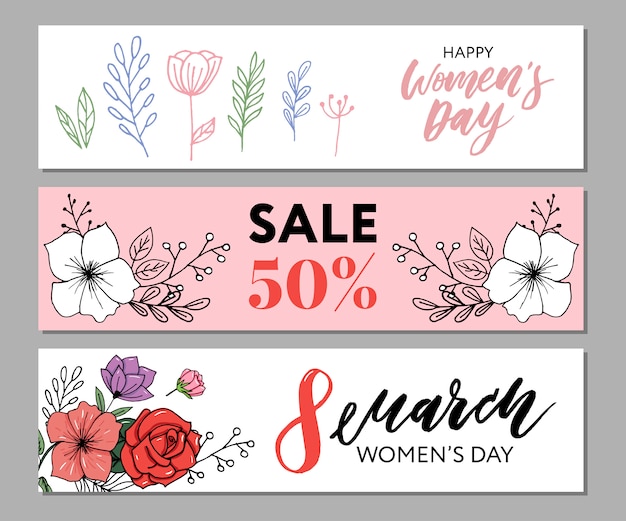 Banner de venta del día de la mujer feliz