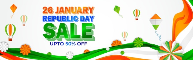 Banner de venta de día de la República de vector 26 de enero