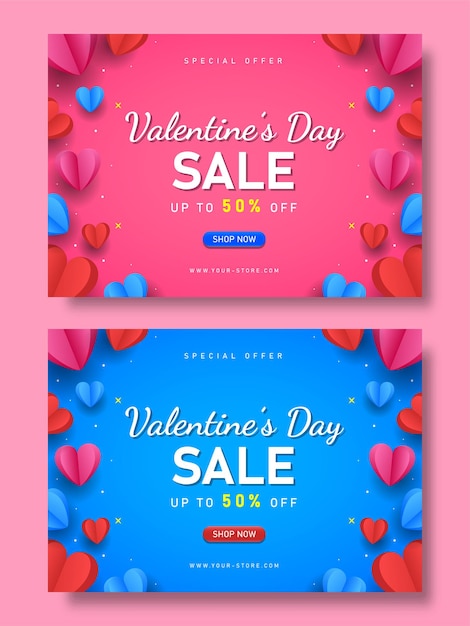 Vector banner de venta del día de san valentín con estilo papercut