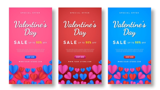 Banner de venta del día de san valentín con estilo papercut