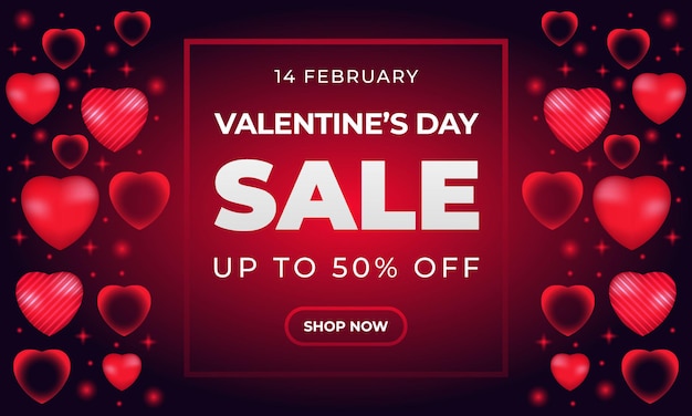 Banner de venta de día de san valentín realista con corazón