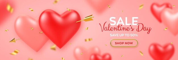 Vector banner de venta de día de san valentín.