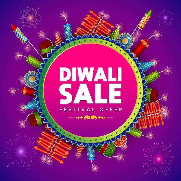 Banner de venta de Diwali, oferta de descuento de festival, fondo de galletas de fuego de venta de Bamber