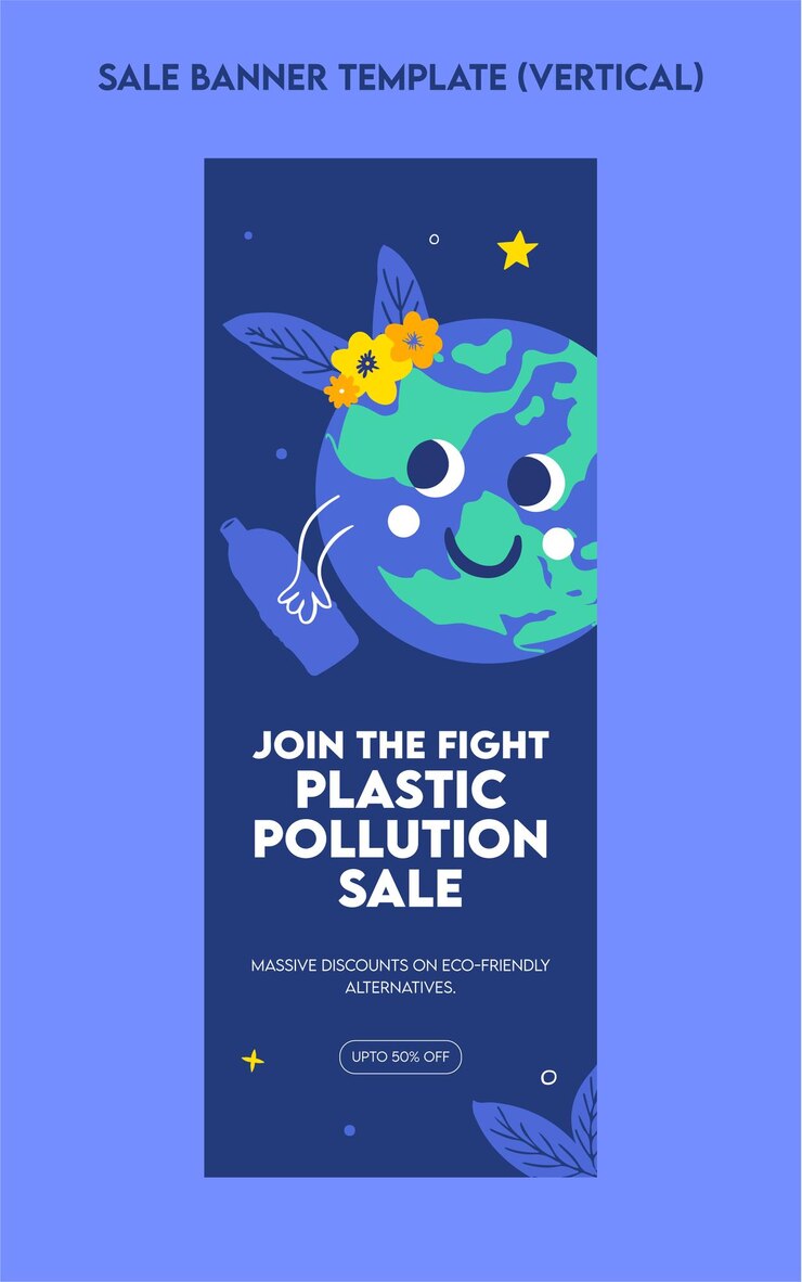 Banner de venta ecológica para el dibujo a mano de la campaña sin plástico