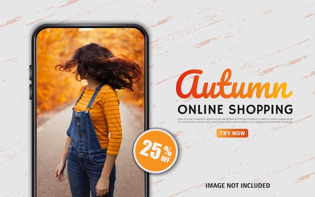 Banner de venta editable de compras en línea de otoño para web y redes sociales