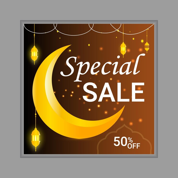 Banner De Venta Especial De Ramadán Con Icono De Luna 3d Y Decoraciones Islámicas