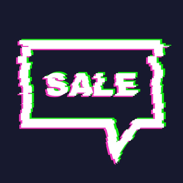 Banner de venta de falla distorsionada con efecto de error en los bordes y en el texto. ilustración vectorial