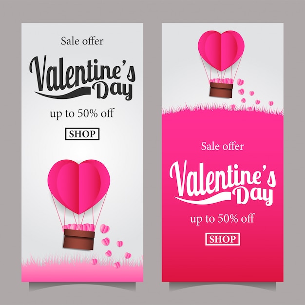 Banner de venta feliz día de san valentín