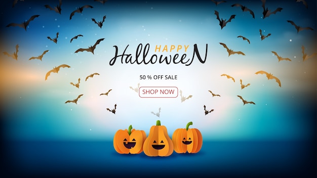 Banner de venta de feliz halloween.