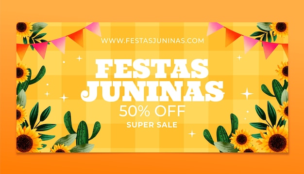 Banner de venta de festas juninas de girasoles acuarela