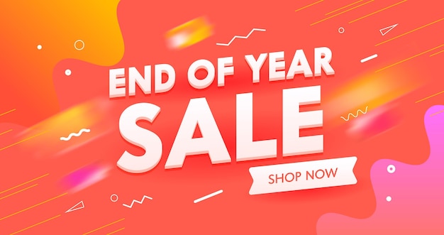 Banner de venta de fin de año, publicidad de marketing en redes sociales digitales.