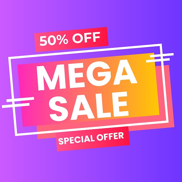 Banner de venta flash Hasta 50 descuento Oferta por tiempo limitado Fondo de gradiente púrpura azul Vector ill